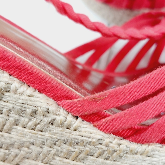 Steve Madden Rise Wedge Heel Espadrille T Strap Red Fabric Heels i850 - Picture 12 of 13